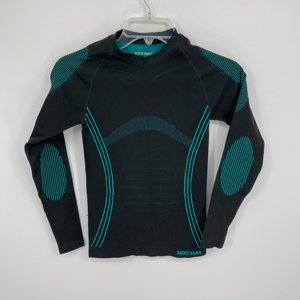 NOOYME‎ Men's Black Teal Compression Long Sleeve Base Layer Thermal Top Size S